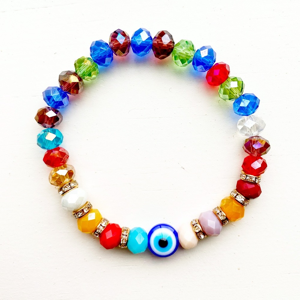 🧿Vintage colorful bead Evil Eye stretch bracelet